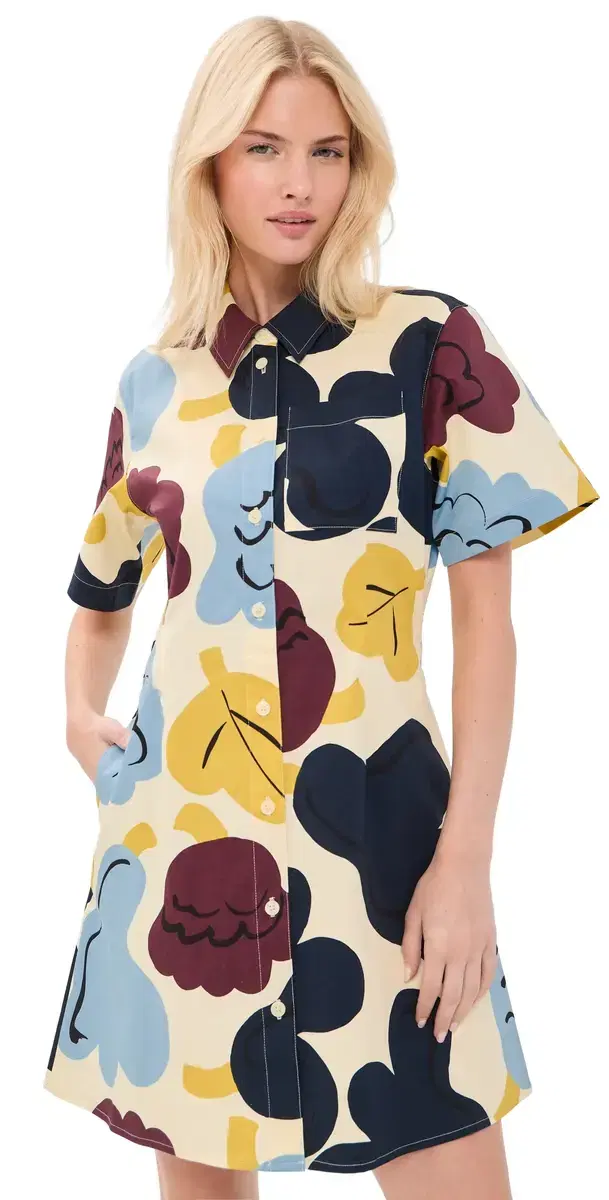 Marimekko Seikkailu Kukasta Kukkaan Mini Dress Light Yellow/Light Blue/Dark Blue