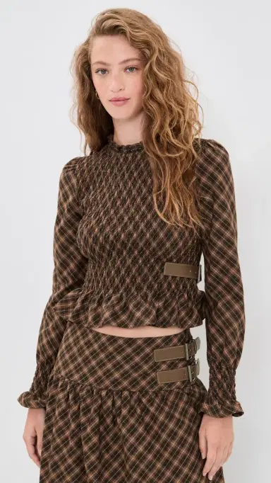 House of Sunny Check Ruched Top Multi Check | Thumbnail 2