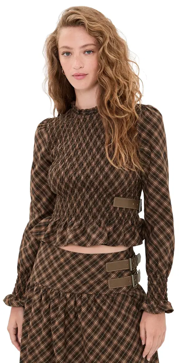 House of Sunny Check Ruched Top Multi Check
