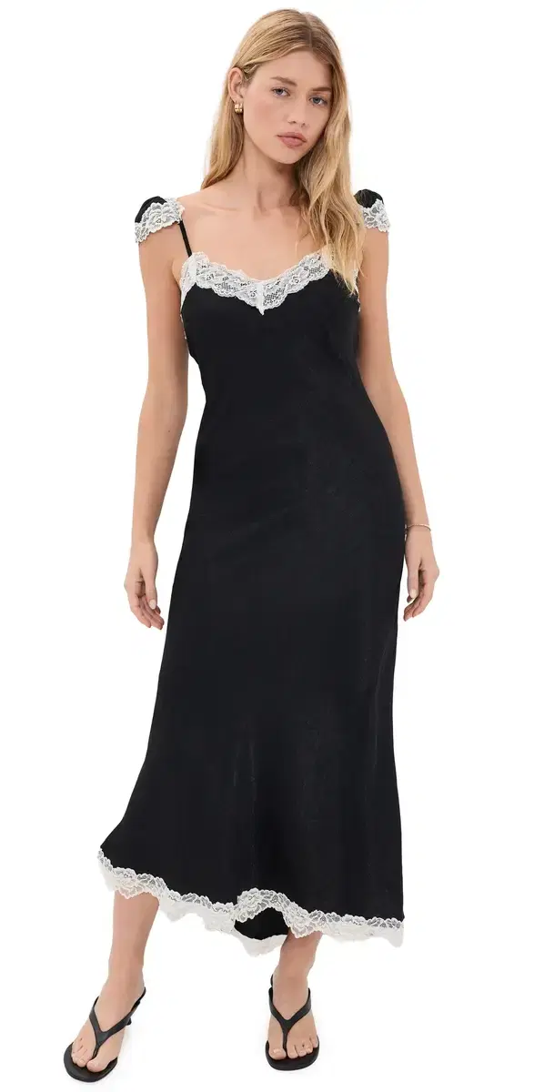 Another Girl Lace Trim atin Maxi lip Dress Black