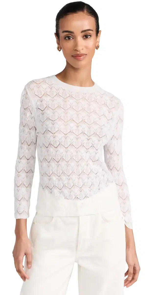 Vince Fine Lace 3/4 Sleeve Crew Neck Top