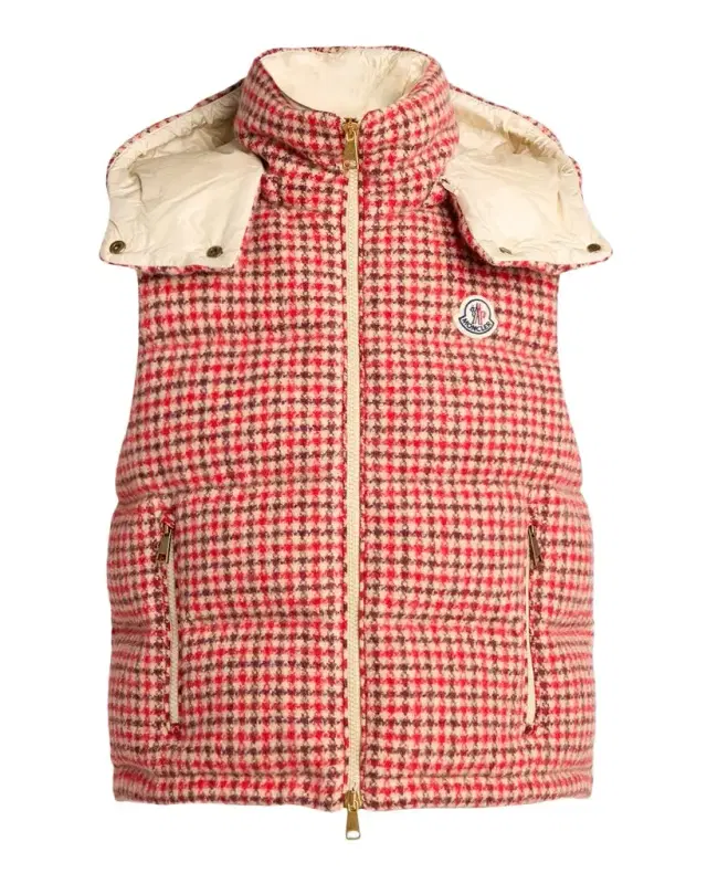 Moncler Niverolle Puffer Vest in Houndstooth Wool Blend