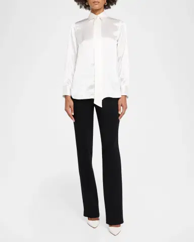 Kiton Neck-Tie Silk Satin Button-Down Shirt | Thumbnail 2 Kiton Neck-Tie Silk Satin Button-Down Shirt | Thumbnail 2