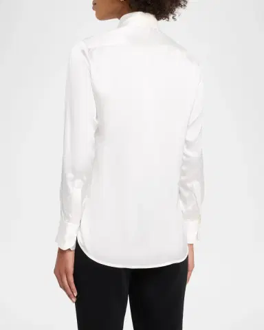Kiton Neck-Tie Silk Satin Button-Down Shirt | Thumbnail 3 Kiton Neck-Tie Silk Satin Button-Down Shirt | Thumbnail 3
