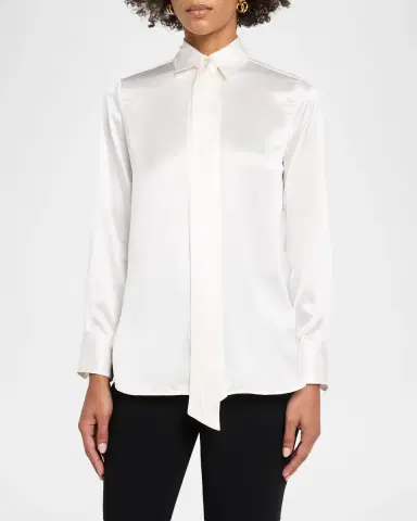 Kiton Neck-Tie Silk Satin Button-Down Shirt | Thumbnail 4 Kiton Neck-Tie Silk Satin Button-Down Shirt | Thumbnail 4