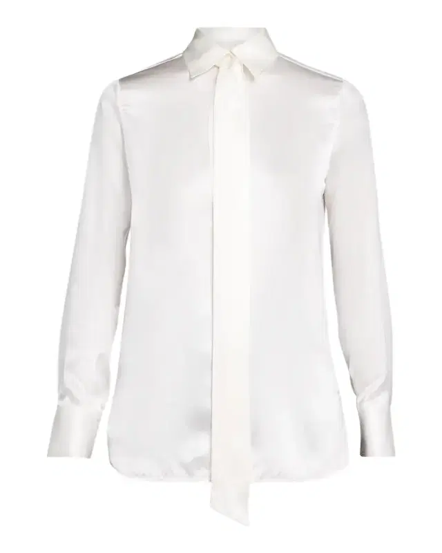 Kiton Neck-Tie Silk Satin Button-Down Shirt