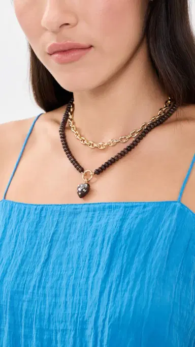 Madewell Polka Dot Stone Heart Charm Necklace DARK CHICORY One Size | Thumbnail 3
