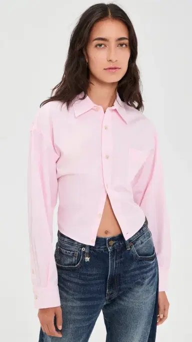 R13 plit Hem Boyfriend Button Down Shirt Light Pink | Thumbnail 2