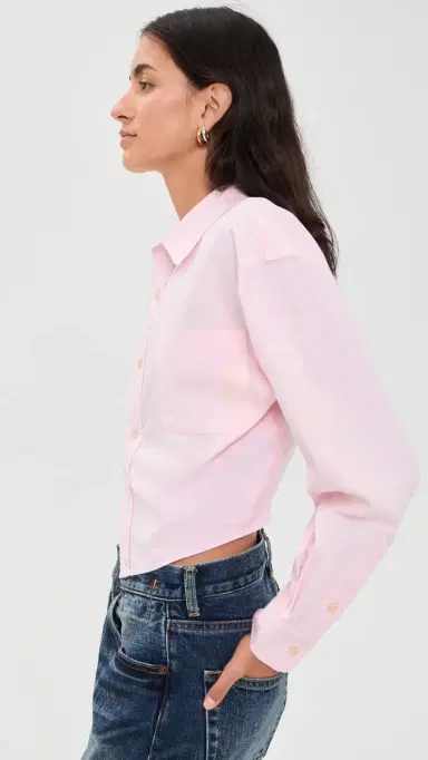 R13 plit Hem Boyfriend Button Down Shirt Light Pink | Thumbnail 4
