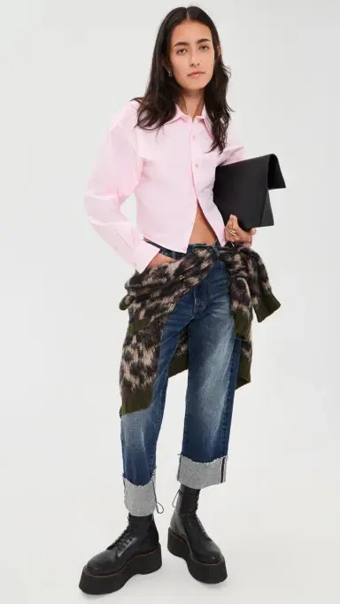 R13 plit Hem Boyfriend Button Down Shirt Light Pink | Thumbnail 5