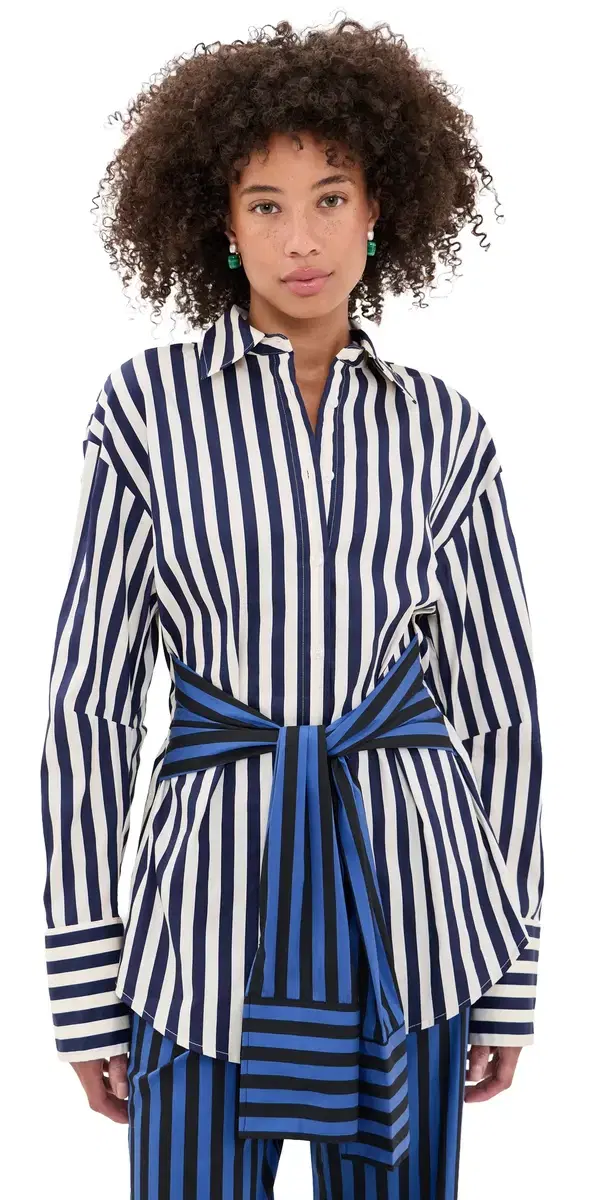 SIMONMILLER Inna Poplin Button Down Shirt Cobalt tripe Combo