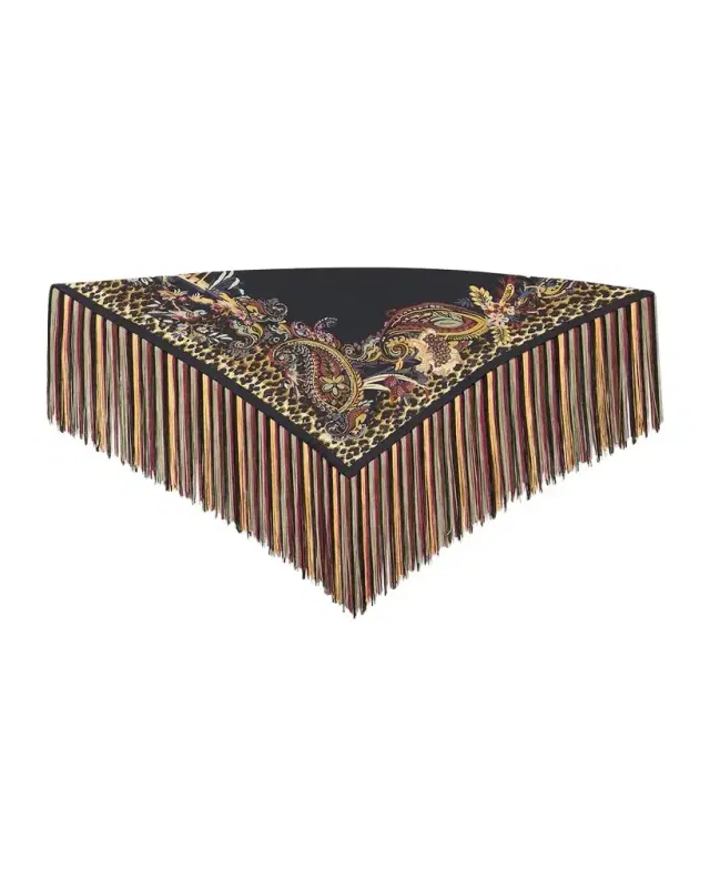 Etro Silk Foulard Scarf with Fringe