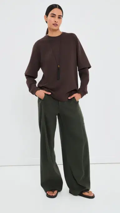 Tibi Perfect Unisex Double ayer ong Sleeve Tee Brown | Thumbnail 2