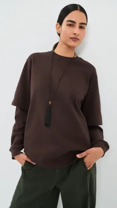 Tibi Perfect Unisex Double ayer ong Sleeve Tee Brown | Thumbnail 3