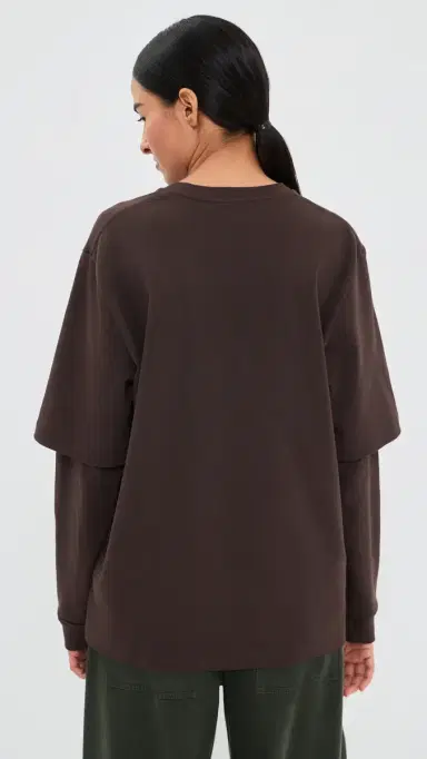 Tibi Perfect Unisex Double ayer ong Sleeve Tee Brown | Thumbnail 4
