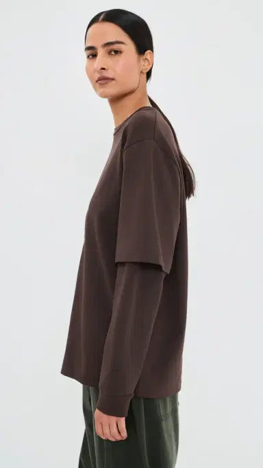 Tibi Perfect Unisex Double ayer ong Sleeve Tee Brown | Thumbnail 5