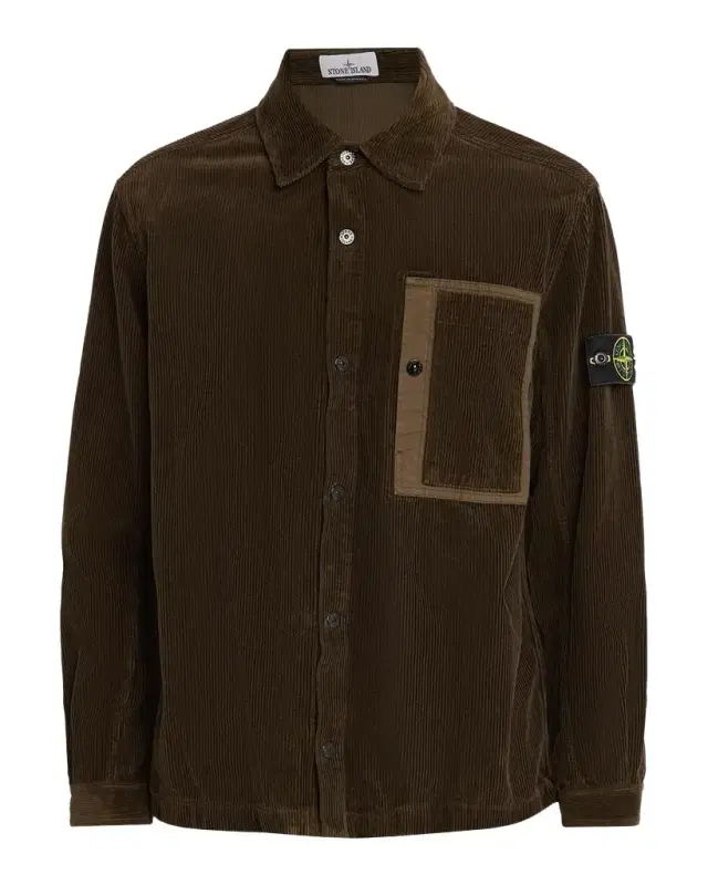 Men's Corduroy Layered Pocket Button-Down Shirt