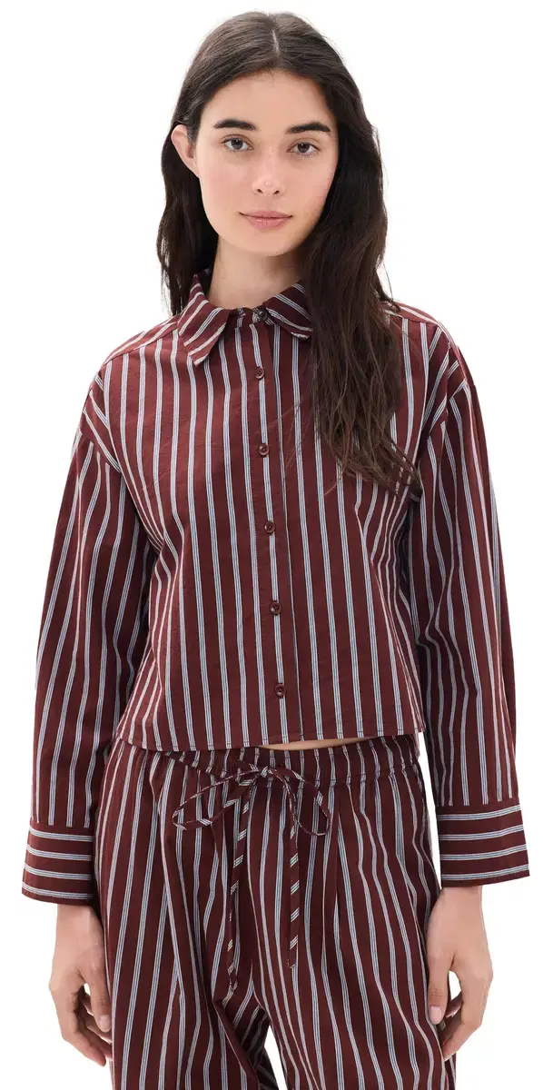 Apiece Apart Cropped Isolde Button Down Shirt pice Multi tripe