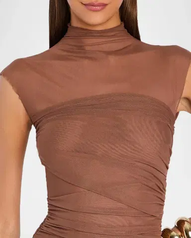 SEROYA Rosie Mock-Neck Mesh Dress | Thumbnail 5