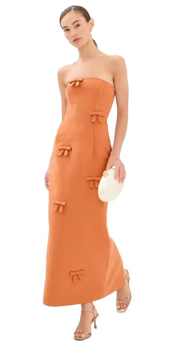 LEO LIN Rayna Bow Bustier Maxi Dress Ochre