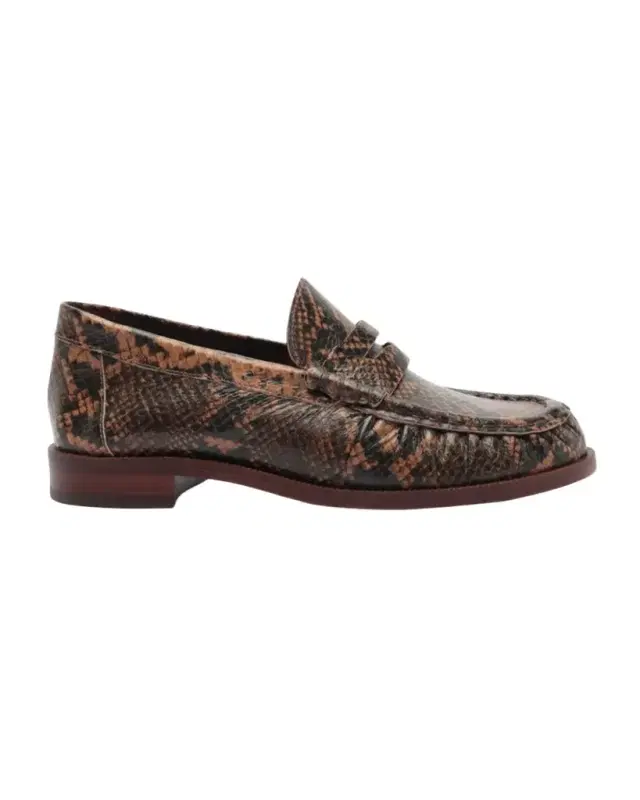 Schutz Tyche Snake-Printed Leather Penny Loafers