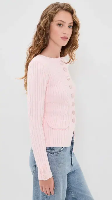 House of Sunny Classic Rib Knit Cardigan Pale Pink 8 | Thumbnail 4