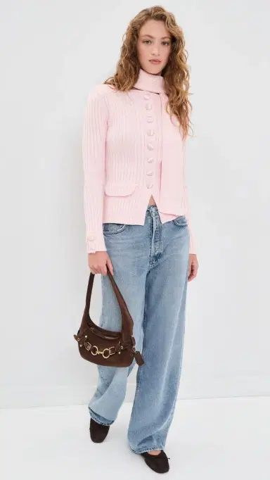 House of Sunny Classic Rib Knit Cardigan Pale Pink 8 | Thumbnail 5