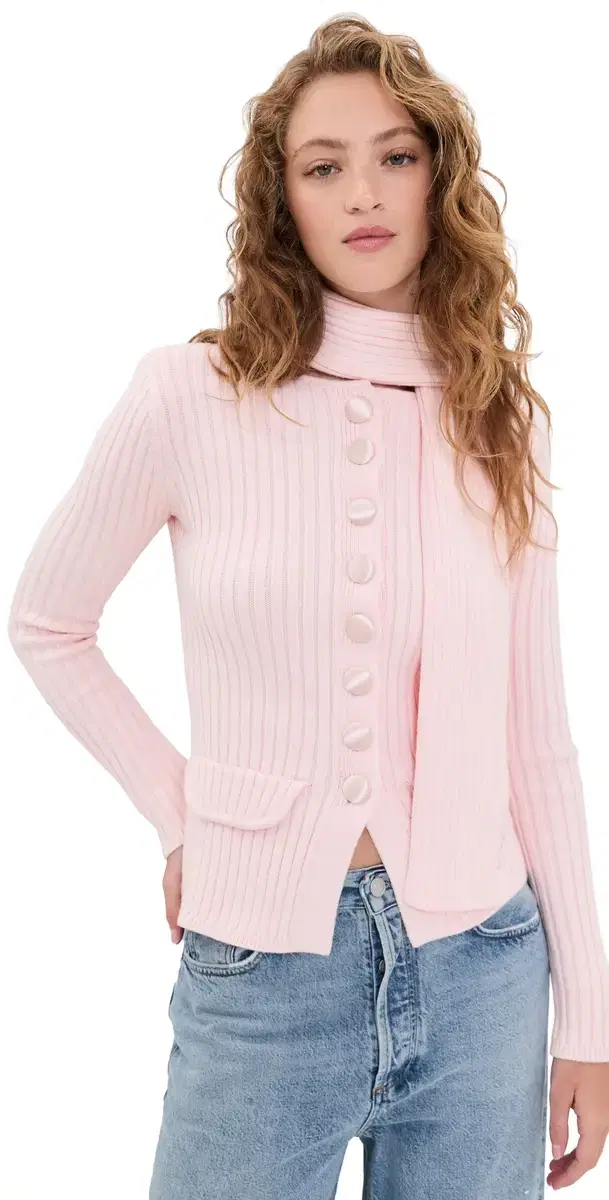 House of Sunny Classic Rib Knit Cardigan Pale Pink 8