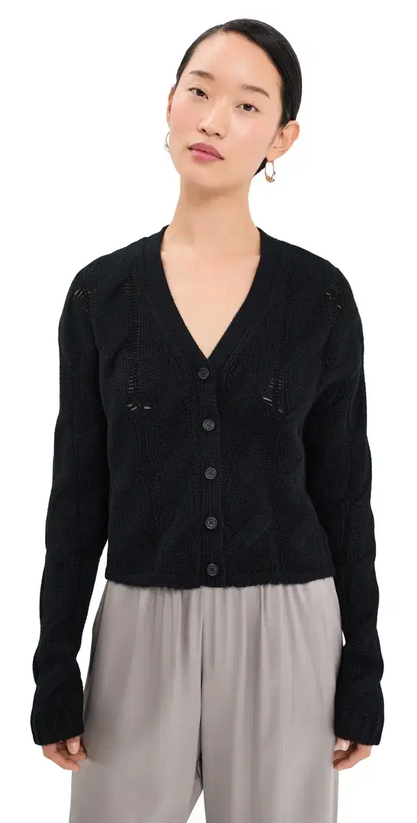 Jolie Cropped Cashmere Cable Cardigan Black
