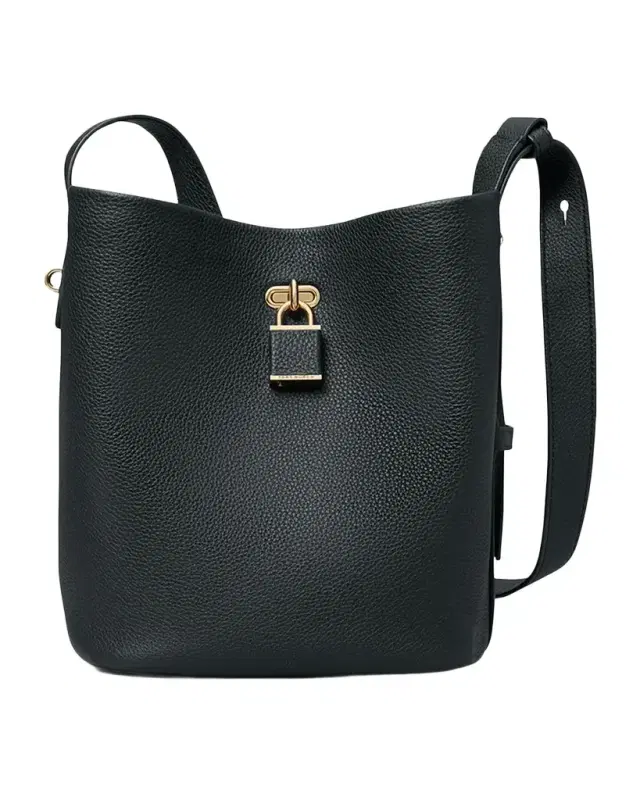 Tory Burch Lock Medium Slim Pebble Leather Bucket Bag