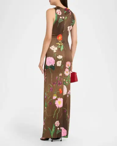 Oscar de la Renta Twisted Sleeveless Mixed Botanical Jersey Column Gown | Thumbnail 3 Oscar de la Renta Twisted Sleeveless Mixed Botanical Jersey Column Gown | Thumbnail 3