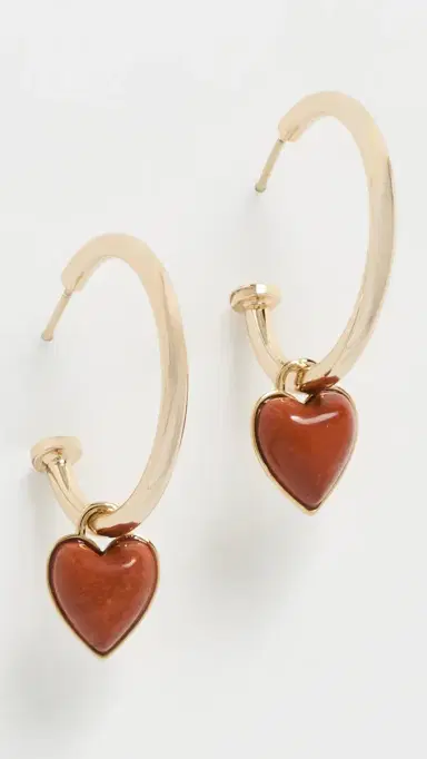 Jennifer Fisher Puffy Heart Charm Huggie Hoop Earrings Red Jasper One Size | Thumbnail 2