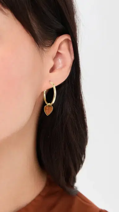 Jennifer Fisher Puffy Heart Charm Huggie Hoop Earrings Red Jasper One Size | Thumbnail 3