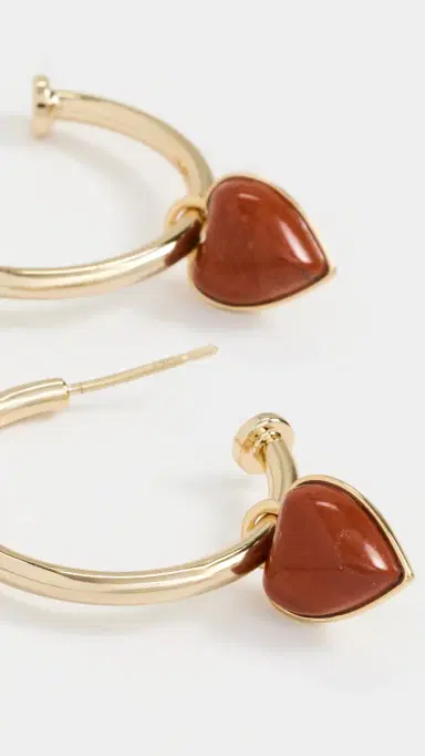 Jennifer Fisher Puffy Heart Charm Huggie Hoop Earrings Red Jasper One Size | Thumbnail 4