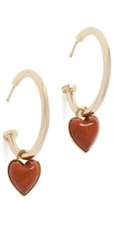 Jennifer Fisher Puffy Heart Charm Huggie Hoop Earrings Red Jasper One Size | Thumbnail 1