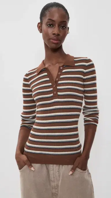 HERSKIND Milo Cashmere Knit Polo Stripe M | Thumbnail 2