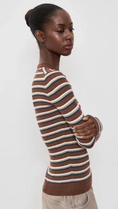 HERSKIND Milo Cashmere Knit Polo Stripe M | Thumbnail 4