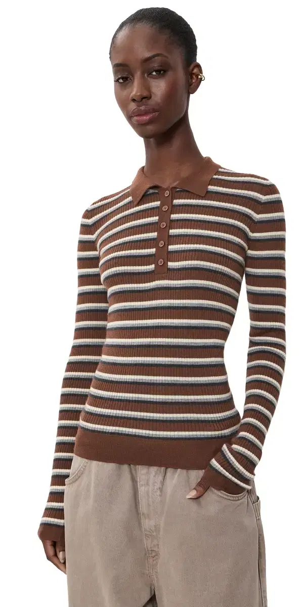 HERSKIND Milo Cashmere Knit Polo Stripe M