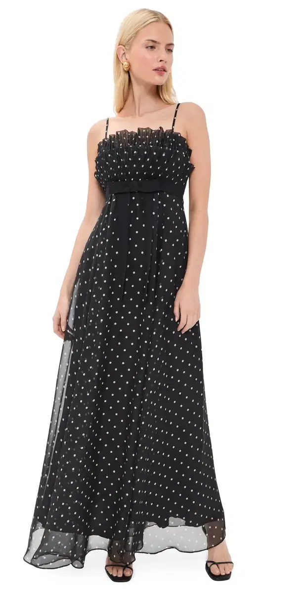 Zimmermann Frill Pleated Midi Dress Black Dot