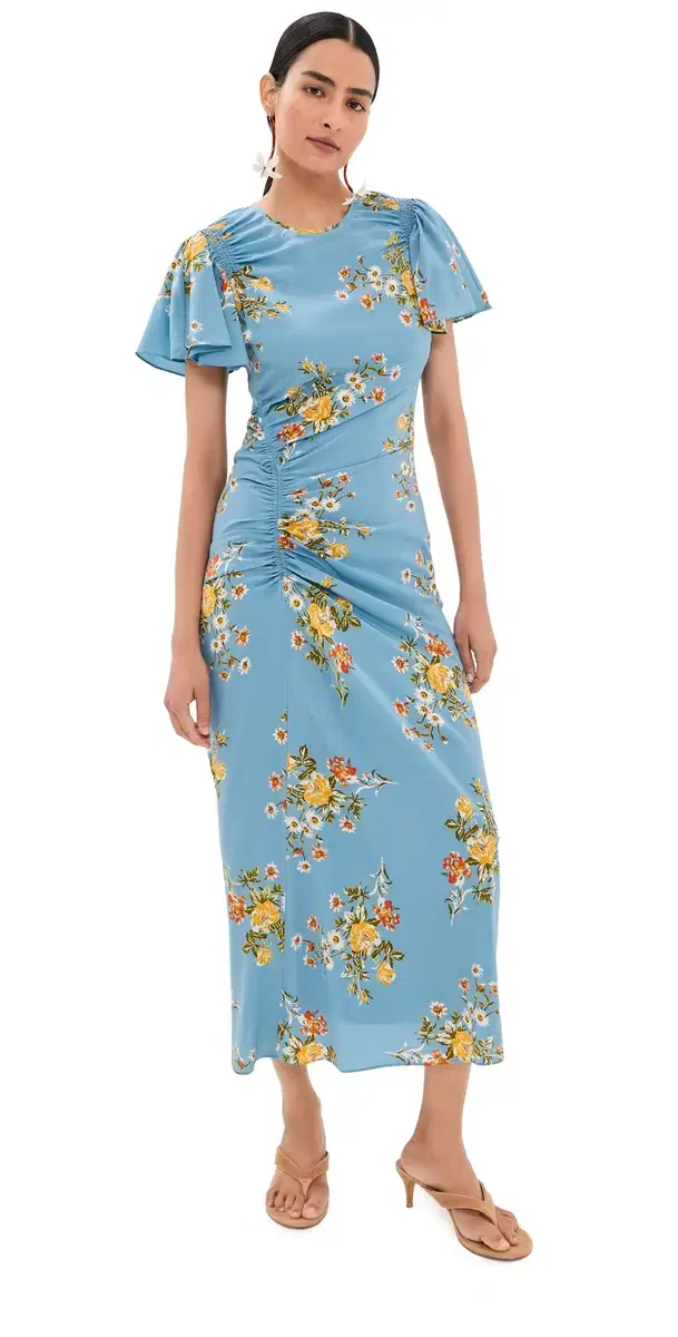 Veronica Beard Midi Huntleigh Dress Blue River Multi