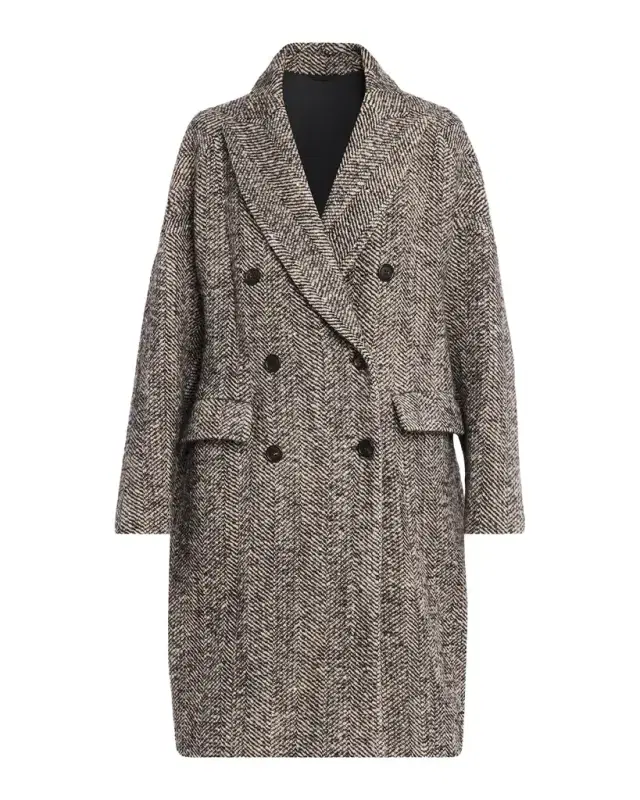 Brunello Cucinelli Maxi Herringbone Double-Breasted Coat