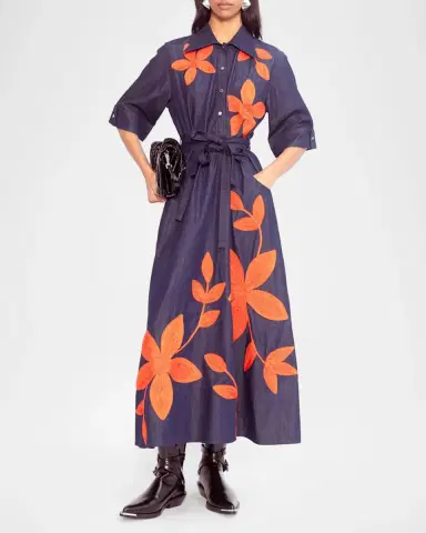 LOVEBIRDS Savana Floral Applique Denim Midi Shirtdress | Thumbnail 2 LOVEBIRDS Savana Floral Applique Denim Midi Shirtdress | Thumbnail 2