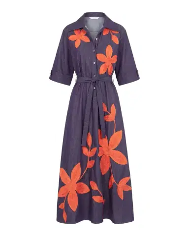 LOVEBIRDS Savana Floral Applique Denim Midi Shirtdress | Thumbnail 1 LOVEBIRDS Savana Floral Applique Denim Midi Shirtdress | Thumbnail 1