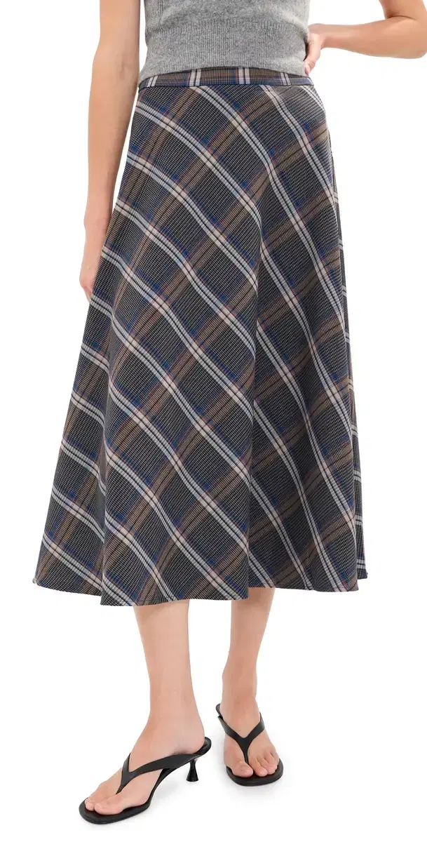 LE BOP Myrtle Circle Midi Skirt Charcoal/Blue Plaid