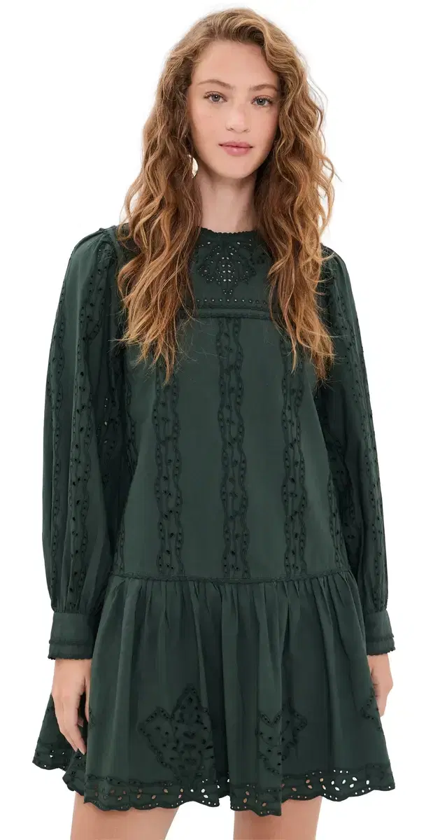 Ulla Johnson Keira Eyelet Cotton Mini Dress Cypress