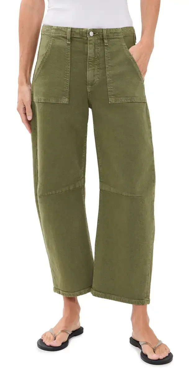 LE JEAN Petite Utility Soft Barrel Jeans Olive Green