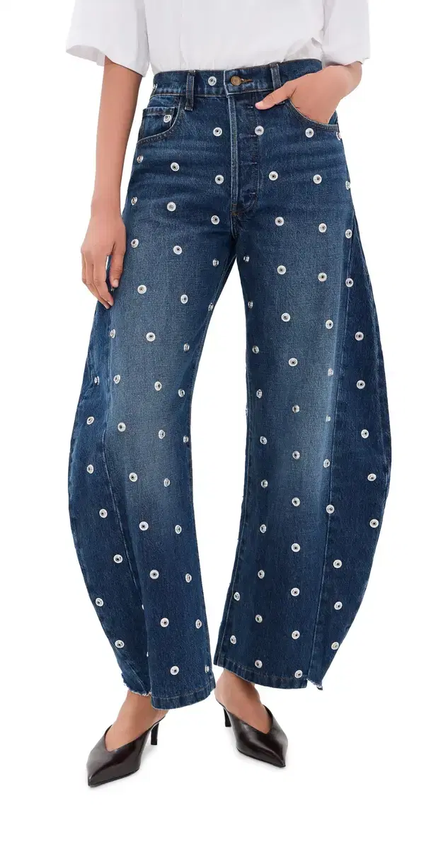 A.W.A.K.E. MODE A. W.A. K.E. MODE Studded Jeans with Side Inserts Blue