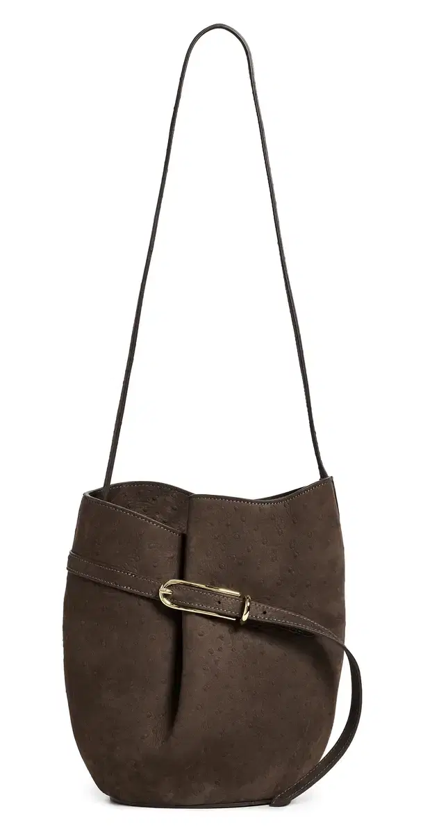 Liffner Belted Bucket Bag Dark Brown Ostrich Emboss One Size