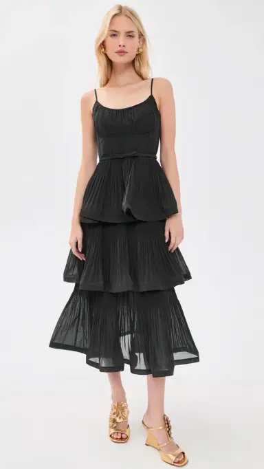 Zimmermann Pleated Tiered Midi Dress Bottle Green | Thumbnail 2