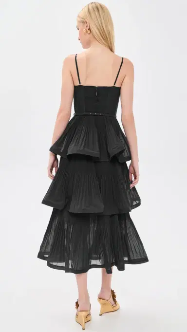 Zimmermann Pleated Tiered Midi Dress Bottle Green | Thumbnail 3